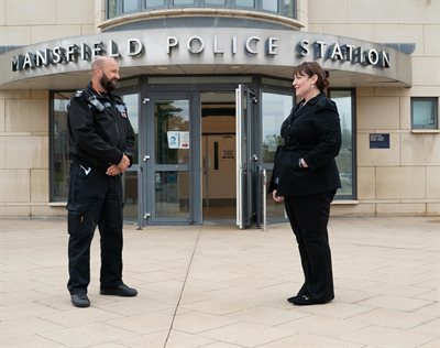 Commissioner Henry outside Mansfield Police Station with a Police Officer