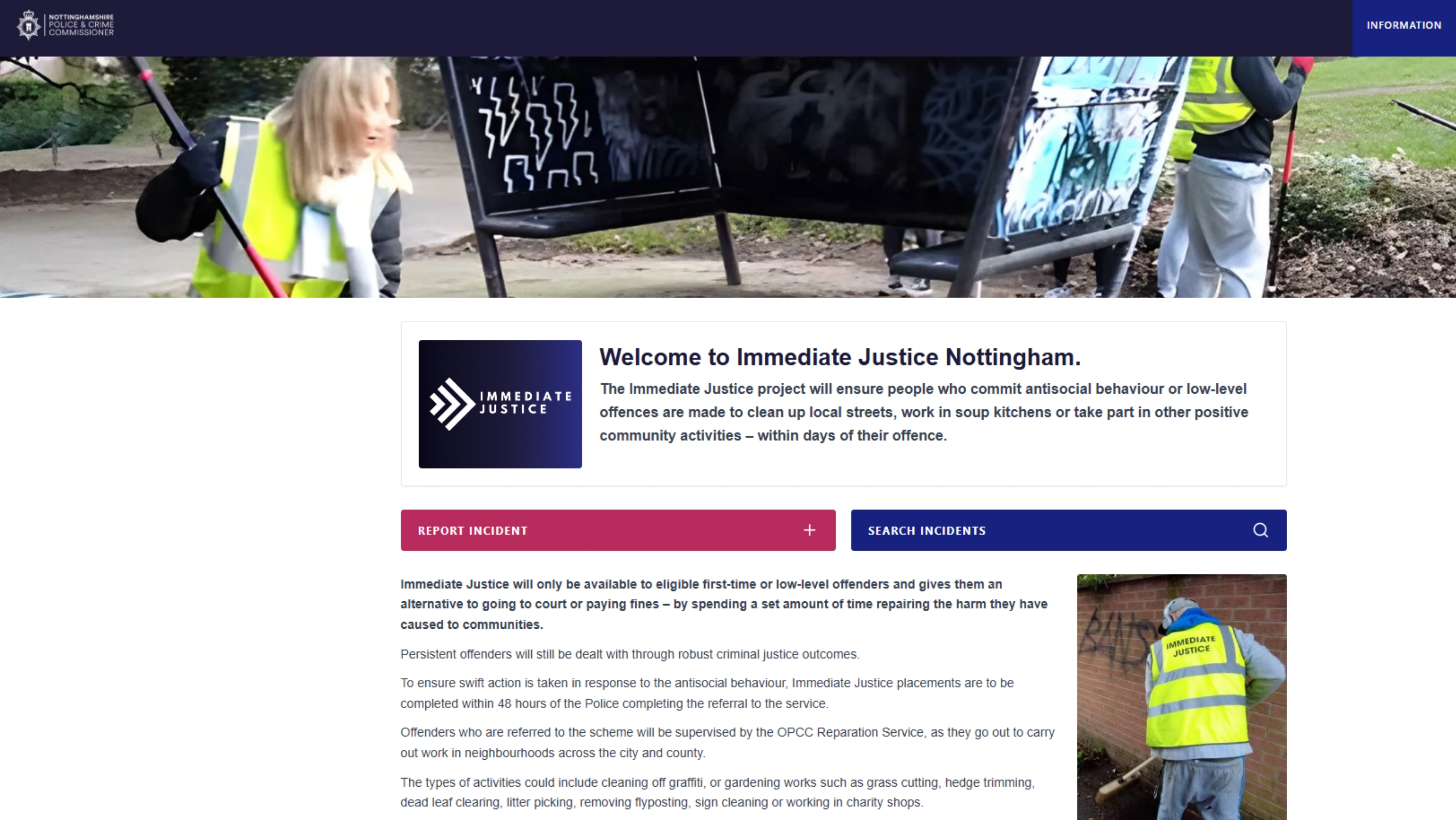 A screenshot of the new Immediate Justice website