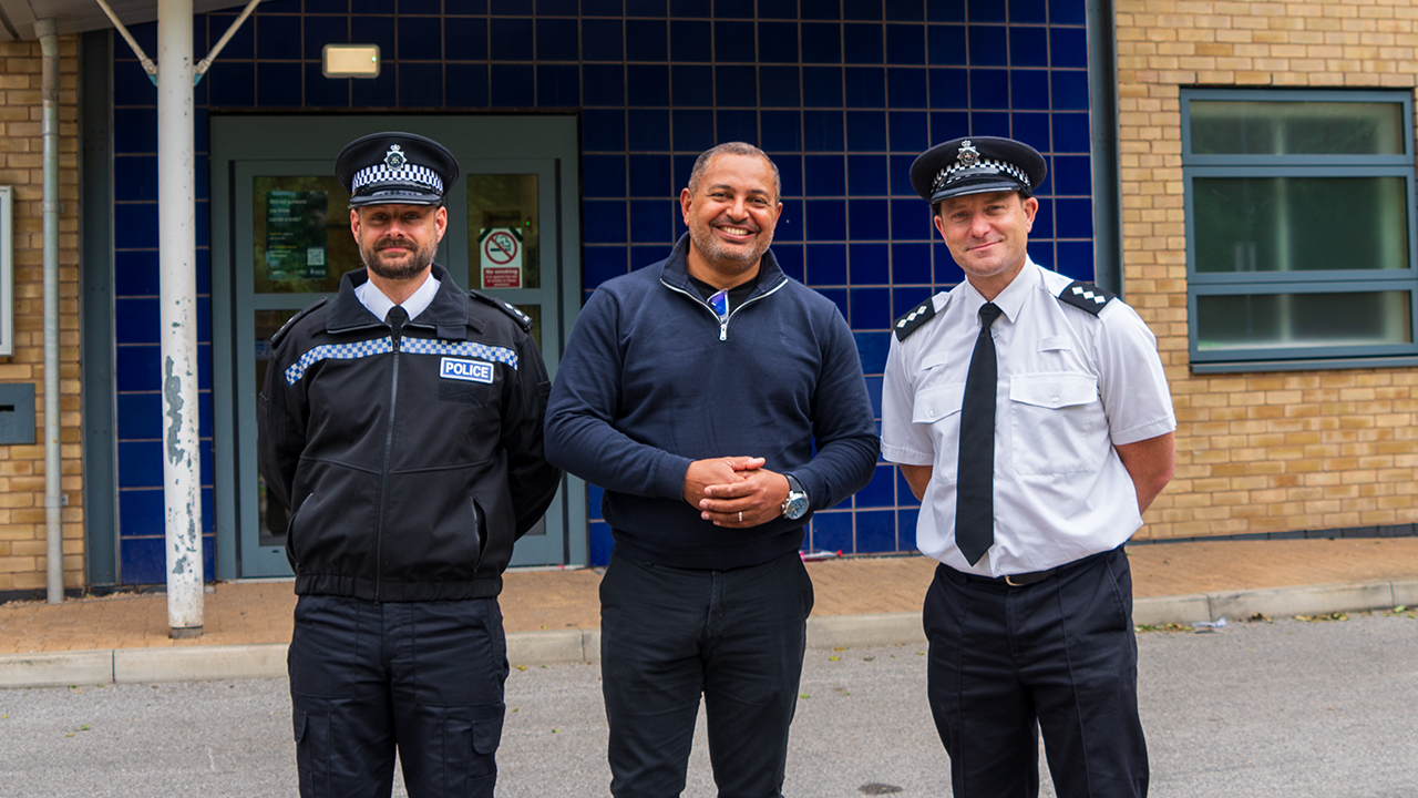 Commissioner Gary Godden at St Anns Police Station alongside Inspector Steve Dalby and Chief Inspector Mike Ebbins