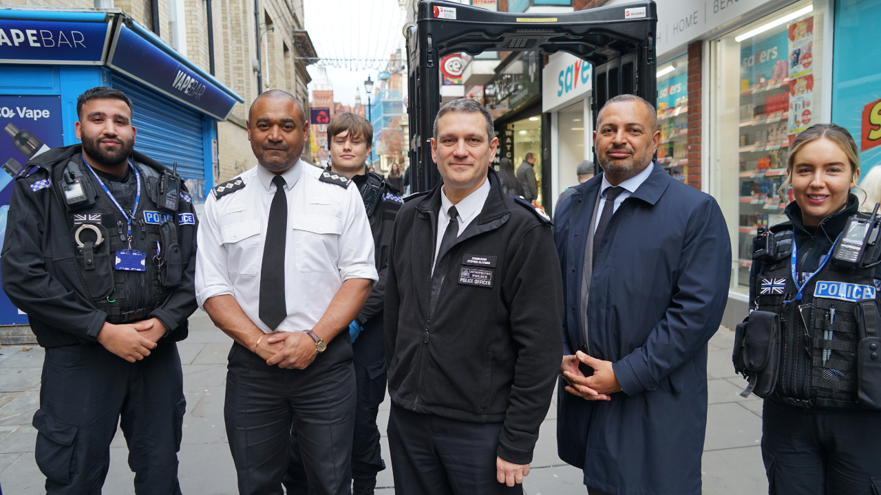 PCC Gary Godden with officers in the city centre