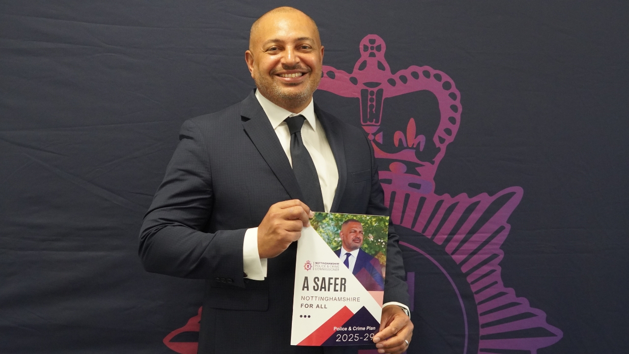 Commissioner Godden with his 'A Safer Nottinghamshire For All' Police and Crime Plan 2025-29