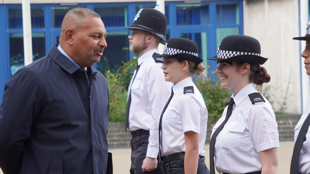 PCC Gary Godden speaking to new recruits at a passing out parade.