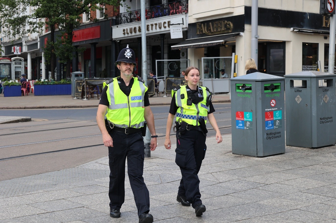 Police officers on patrol in Nottingham city centre.