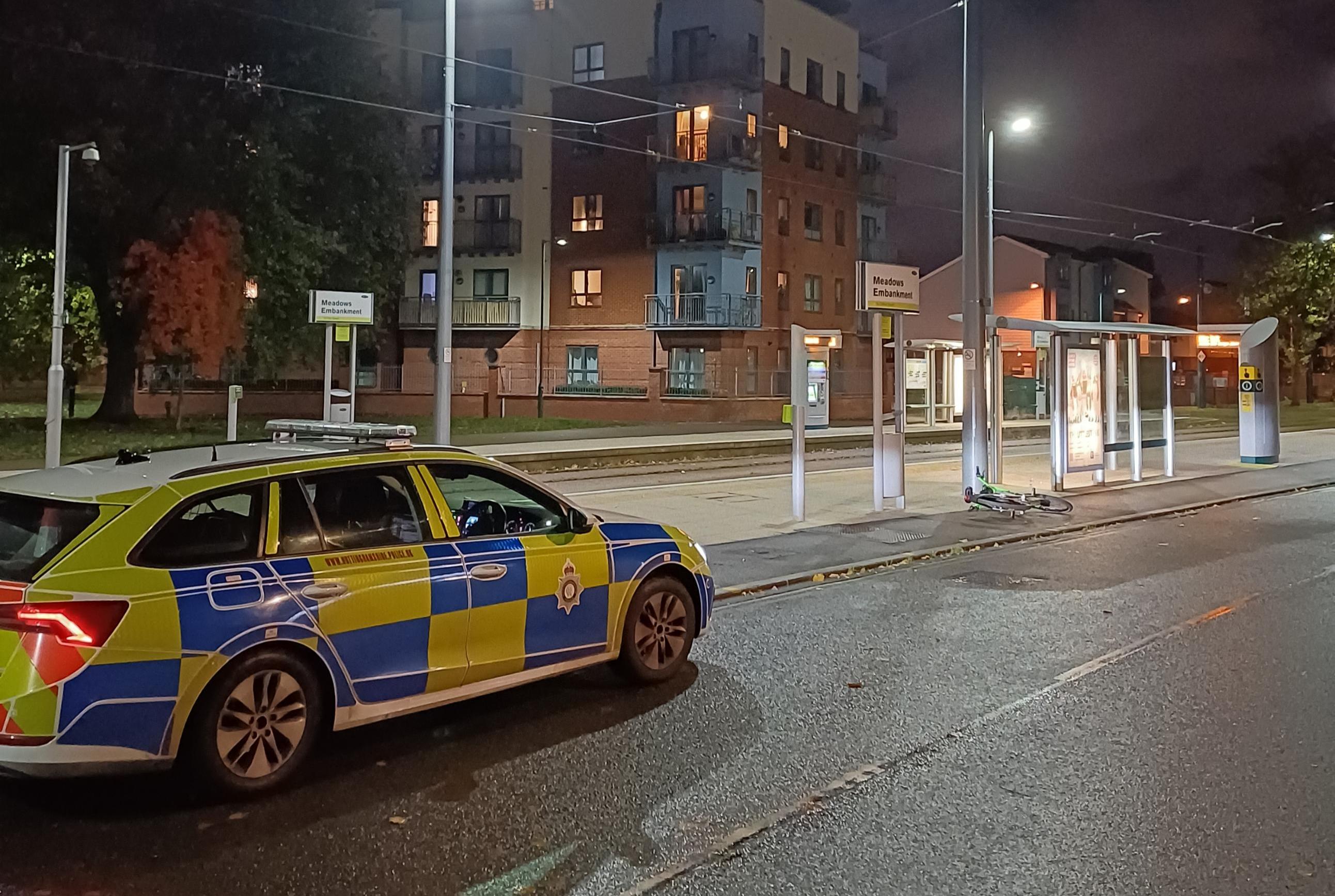 A police car near the Meadows tram stop