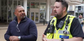 PCC Gary Godden with a Community Safety Officer in Mansfield.